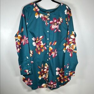 Duluth Trading Co Teal Floral Button-Down Shirt